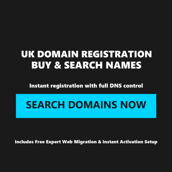 HostSys UK domain name registration table displaying pricing structures and included features for .com, .net, and .co.uk extensions